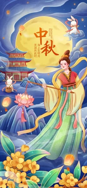 Tranh minh họa Hằng Nga và thỏ ngọc trung thu Photoshop