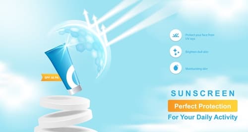 Mẫu quảng cáo kem chống nắng cao cấp, nền trời xanh