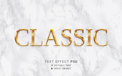 Hiệu ứng chữ 3D PSD cho PS màu vàng gold lấp lánh