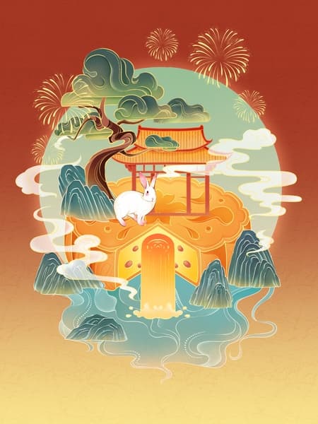 Mẫu thiết kế Poster, ảnh minh hoa  thỏ ngọc trung thu Photoshop