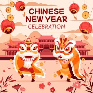 Poster hai con kỳ lân đang múa file vector mẫu KL16