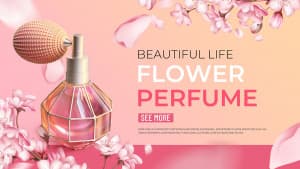 Banner quảng cáo nước hoa hương hoa anh đào file PSD mẫu MP93