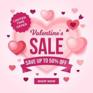 Banner giảm giá ngày valentine trái tim hồng ngọt ngào file vector mẫu số 781