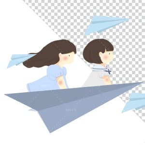 Hình ảnh hai bạn học sinh trên máy bay giấy file PNG mẫu PM890