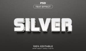 Hiệu ứng chữ kim loại bạc mạnh mẽ 3D PSD cho phần mềm photoshop - mẫu 273