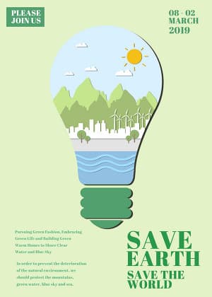 Poster thành phố xanh sử dụng năng lượng xanh file PSD mẫu 322