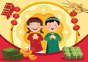 Ảnh minh họa các bạn nhỏ đón Tết file EPS