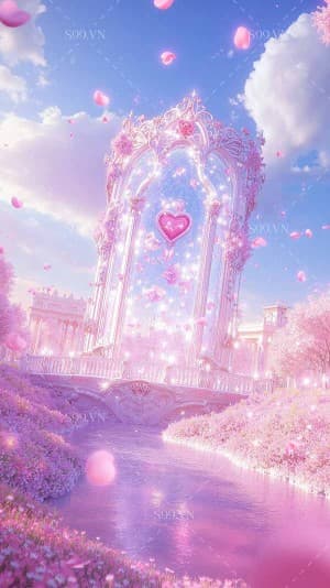 Background valentine hình cổng lâu đài hồng file PNG mẫu số 724
