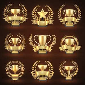 Hình minh họa cúp vàng cùng vòng nguyệt quế file vector - mẫu số 37