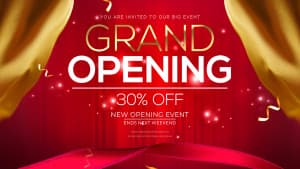Backdrop khai trương sale 30% file PSD