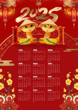 Bộ lịch năm 2025 xuân ất tỵ file PSD mẫu số 816
