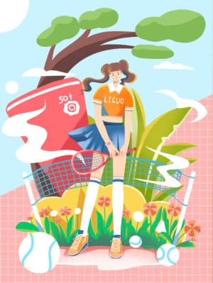 Poster cô gái tập chơi tennis mẫu 45 PSD