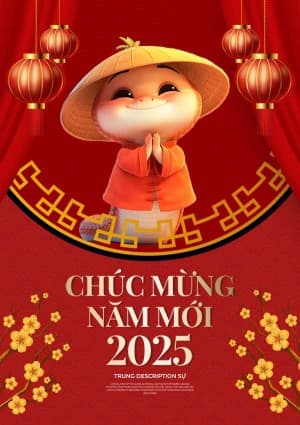 Poster chúc mừng năm mới 2025 xuân ất tỵ file PSD mẫu số 601
