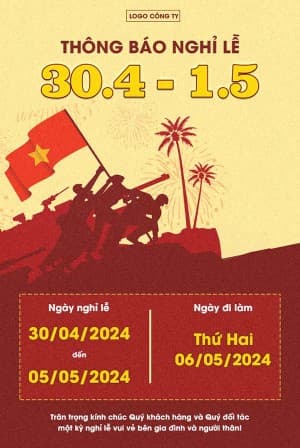 Poster thông báo nghỉ lễ 30/4 - 1/5 file PSD mẫu PM766
