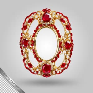 Khung họa tiết hoa văn 3D kim loại vàng gold đính đá đỏ K84 file PSD