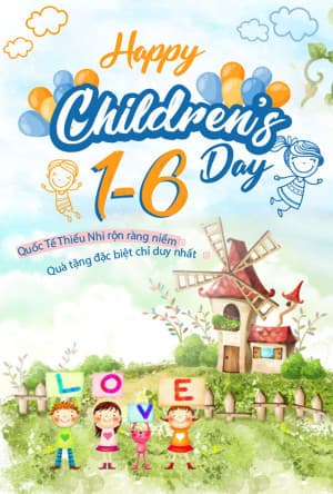 Poster vui chơi ngày quốc tế thiếu nhi file EPS và AI mẫu TN18
