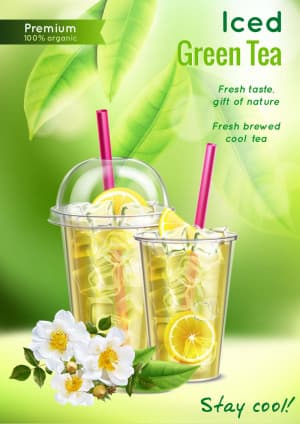 Poster đồ uống trà xanh mẫu 07 file PSD