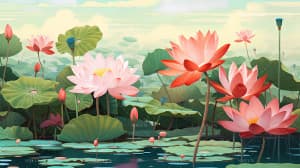 Background hoa sen trên mặt hồ file PNG - mẫu số 429