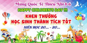 Backdrop khen thưởng học sinh ngày quốc tế thiếu nhi N22 file Corel