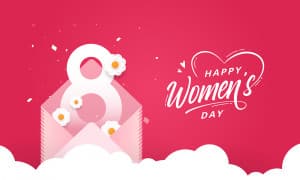 Banner chúc mừng ngày 8.3 nền đỏ đám mây trắng file EPS