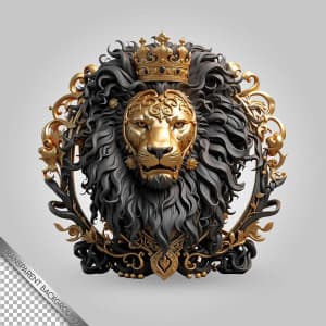 Khung họa tiết hoa văn vàng gold 3D đầu sư tử đeo vương miện K69 file PSD
