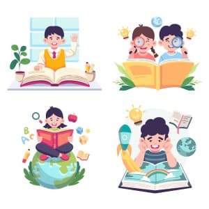 Hình minh họa trẻ em đọc sách file vector mẫu số 630